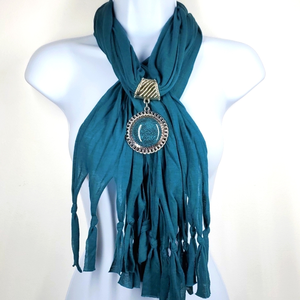 Silver Toned Emblem and Green Scarf NWOT